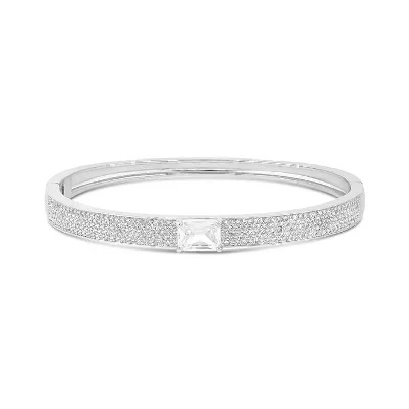 Shymi Pavé Bangle With Center Stone — .925 Sterling Silver, 14K Gold-Plated, Rhodium Plated Cubic Zirconia, Extender, Day To Night 1