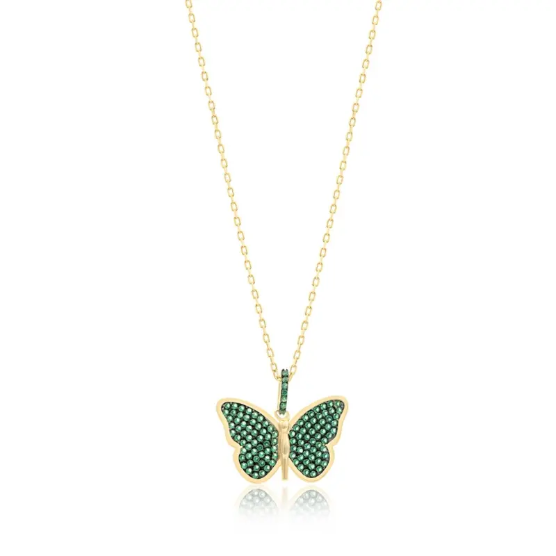 Shymi Pavé Butterfly Necklace — .925 Sterling Silver, 14K Gold-Plated - Rhodium Plated, Cubic Zirconia Pavé Detailing, Adjustable Chain 1
