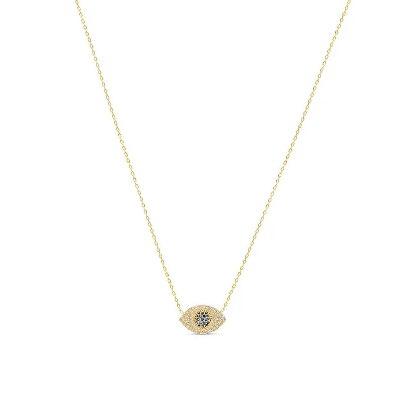 Shymi Pavé Evil Eye Necklace — .925 Sterling Silver, 14K Gold-Plated, Cubic Zirconia Pavé Detailing, Adjustable Chain (16″–18″), Day To Night 1
