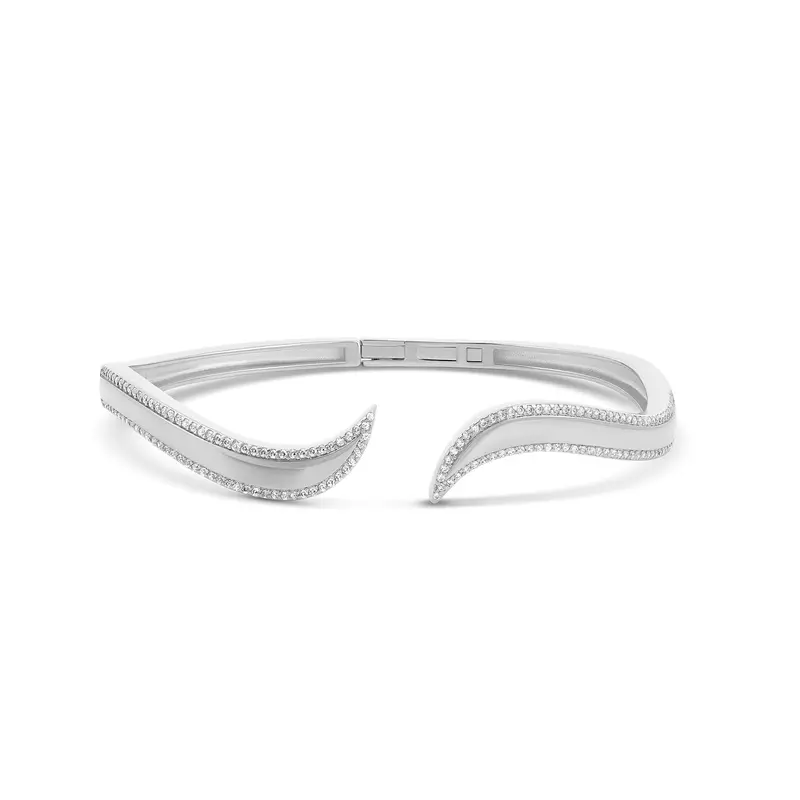 Shymi Pave Outline Curl Cuff Bangle — 18K Gold-Filled, Rhodium Plated, Cubic Zirconia, Day To Night, Open Bangle 1