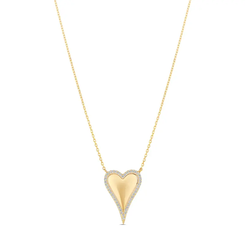 Shymi Pavé Outline Heart Necklace — .925 Sterling Silver, 14K Gold-Plated - Rhodium Plated, Cubic Zirconia Pavé Detailing, Adjustable Chain 1