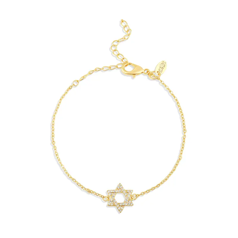 Shymi Pave Star Of David Bracelet — 18K Gold-Filled, Rhodium Plated, Cubic Zirconia, Adjustable Size, Day To Night, Delicate 1