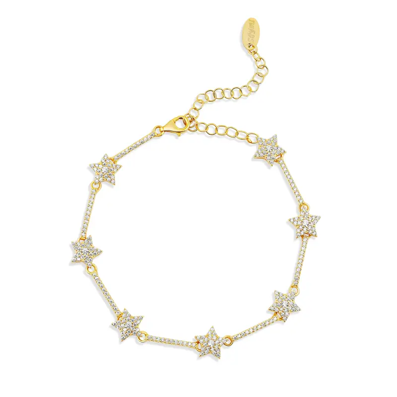 Shymi Pavé Star Tennis Bracelet — .925 Sterling Silver, 14K Gold-Plated, Rose -Gold Plated, Rhodium Plated Cubic Zirconia Detailing, 6" With 2" Extender, Day To Night 1