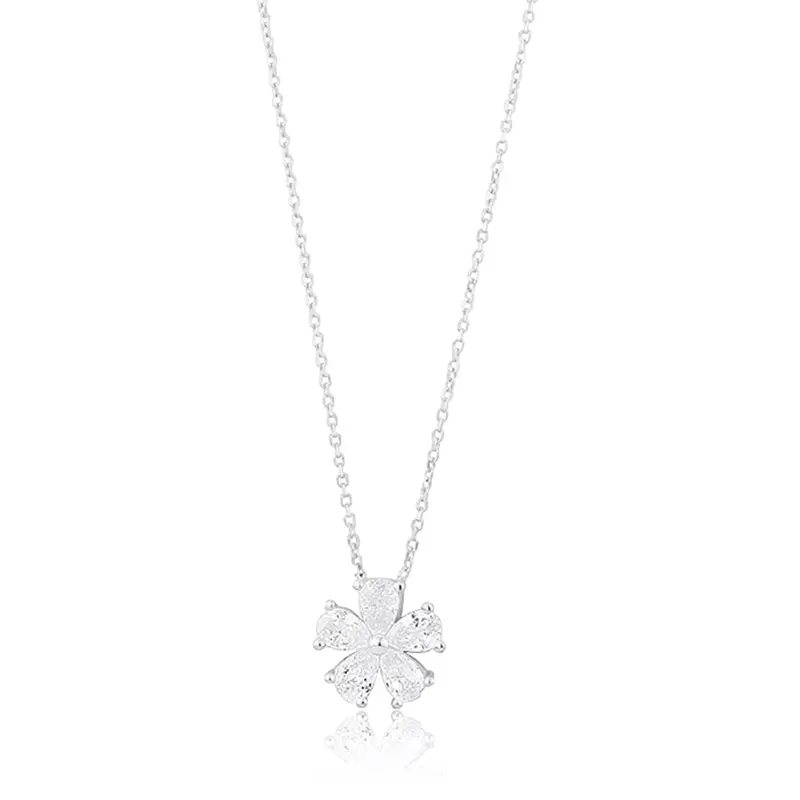 Shymi Prong-Set Flower Necklace — .925 Sterling Silver, 14K Gold-Plated - Rhodium Plated, Cubic Zirconia, Adjustable Chain 1