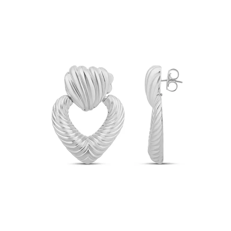 Shymi Textured Heart Statement Drop Earrings — 14K Gold Filled, Rhodium Plated, Day To Night 1