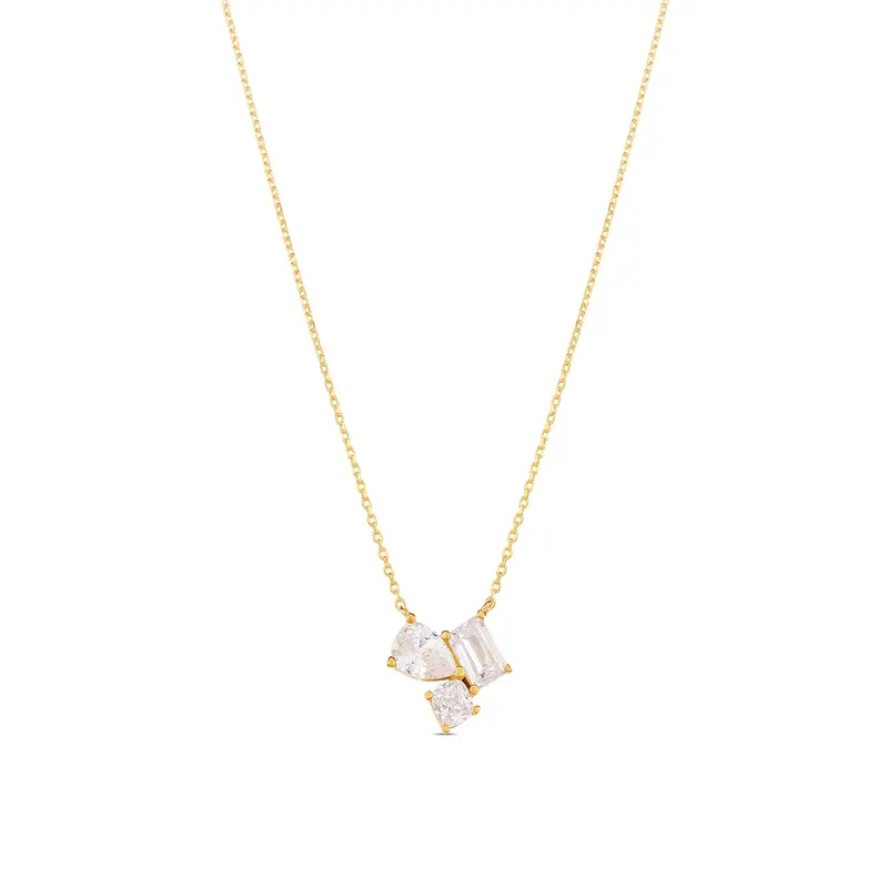 Shymi Three Fancy Shape Stone Necklace — .925 Sterling Silver, 14K Gold-Plated - Rhodium Plated, Cubic Zirconia, Adjustable Chain 1