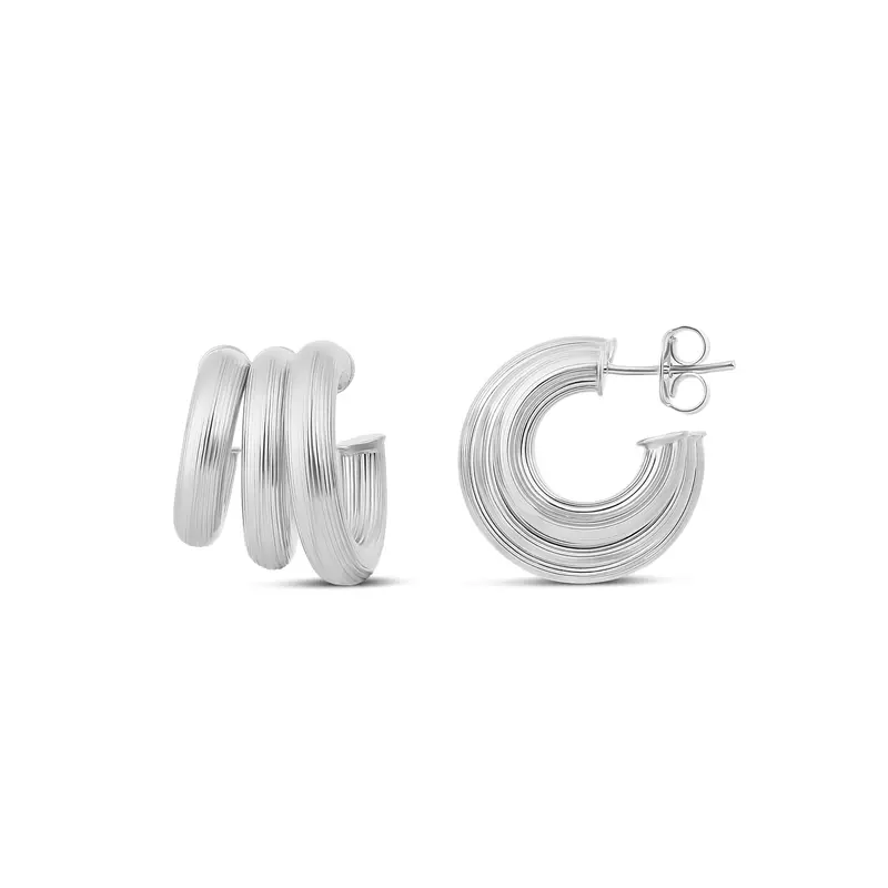 Shymi Triple Textured Statement Hoop Earrings — 14K Gold Filled, Rhodium Plated, Day To  Night 1