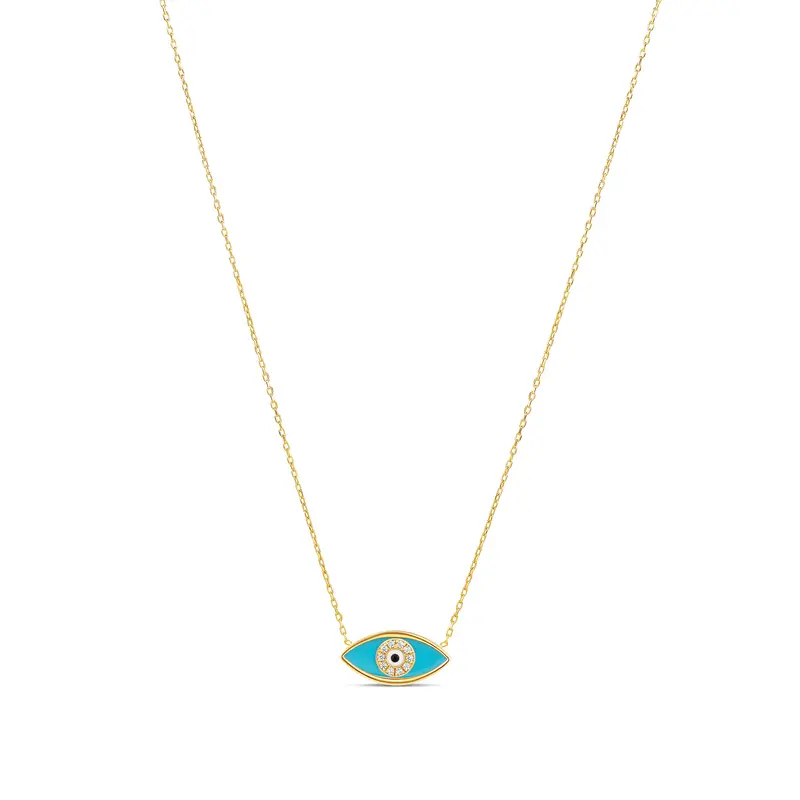 Shymi Turquoise Evil Eye Necklace — .925 Sterling Silver, 14K Gold-Plated, Cubic Zirconia Pavé Detailing, Adjustable Chain (16″–18″), Day To Night 1