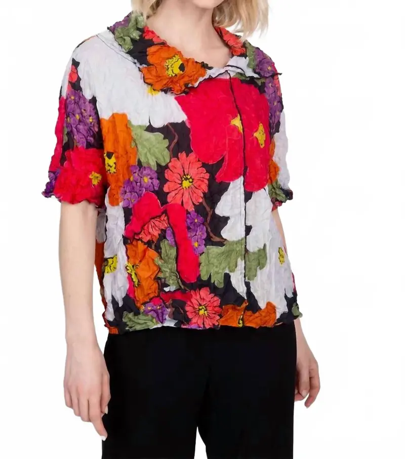 Siesta Floral Crinkle Crepe Pullover Top In Multi 1