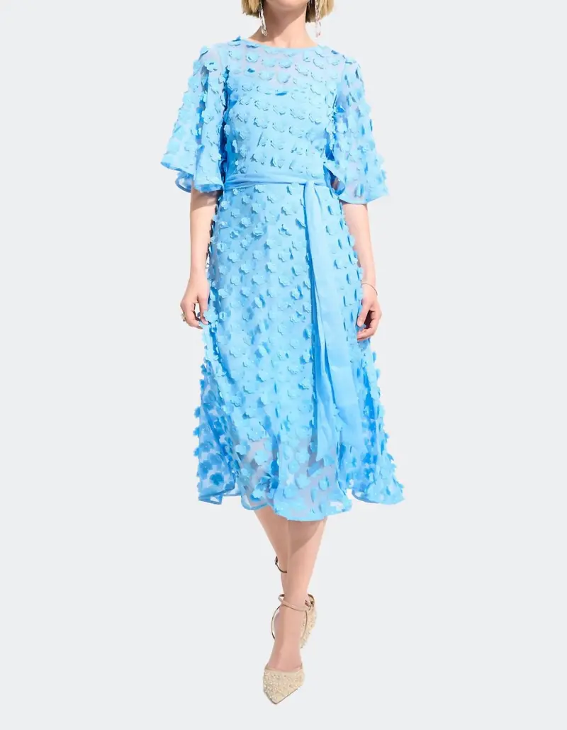 Signature 3D Chiffon Fit And Flare Dress With Sash In Sky Blue 1