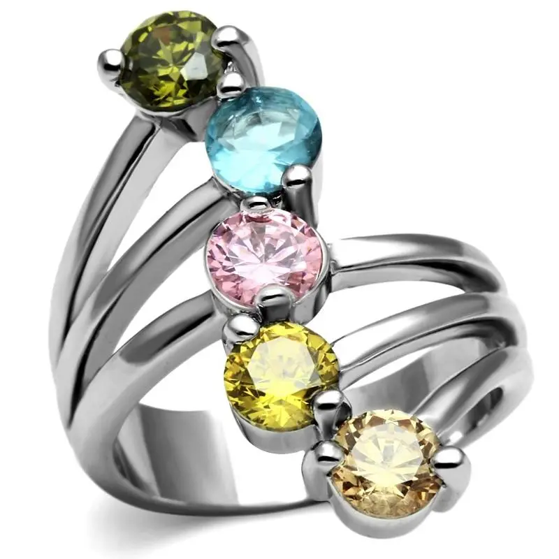 Sigrid Cocktail Ring - Stainless Steel, Aaa Cz , Multi Color 1