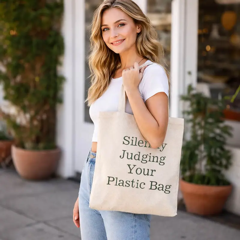 Silently Judging Your Plastic Bag Message Print Shoulder Tote Bag 1