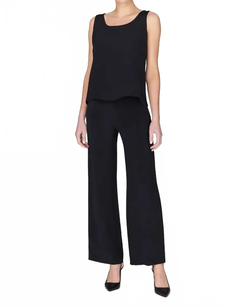 Silk Essential Wide Leg Pant With Flat Front & Back Elastic In Black 1