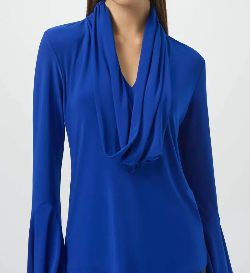 Silky Knit Fitted Cowl Neck Top In Royal Blue 1