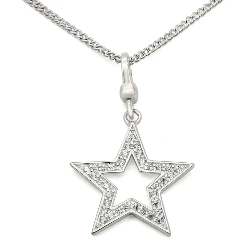 Silver 925 Sterling Silver Chain Pendant With Aaa Grade Cz In Clear 1