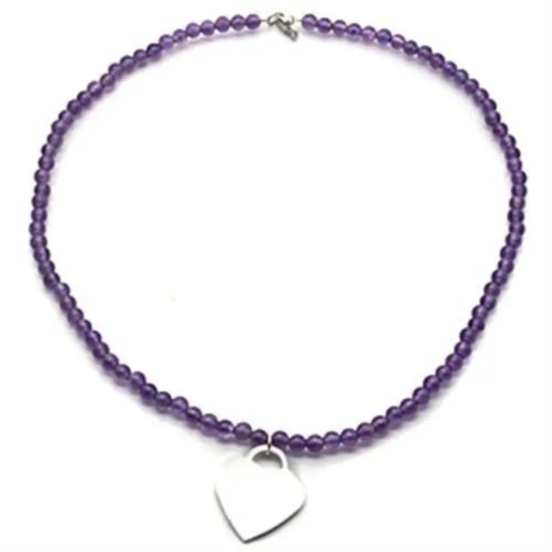 Silver 925 Sterling Silver Necklace With Synthetic Glass Bead In Amethyst 1
