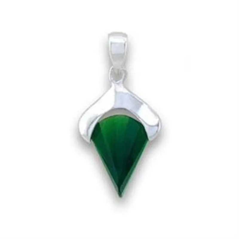 Silver 925 Sterling Silver Pendant With Synthetic Synthetic Glass In Emerald 1