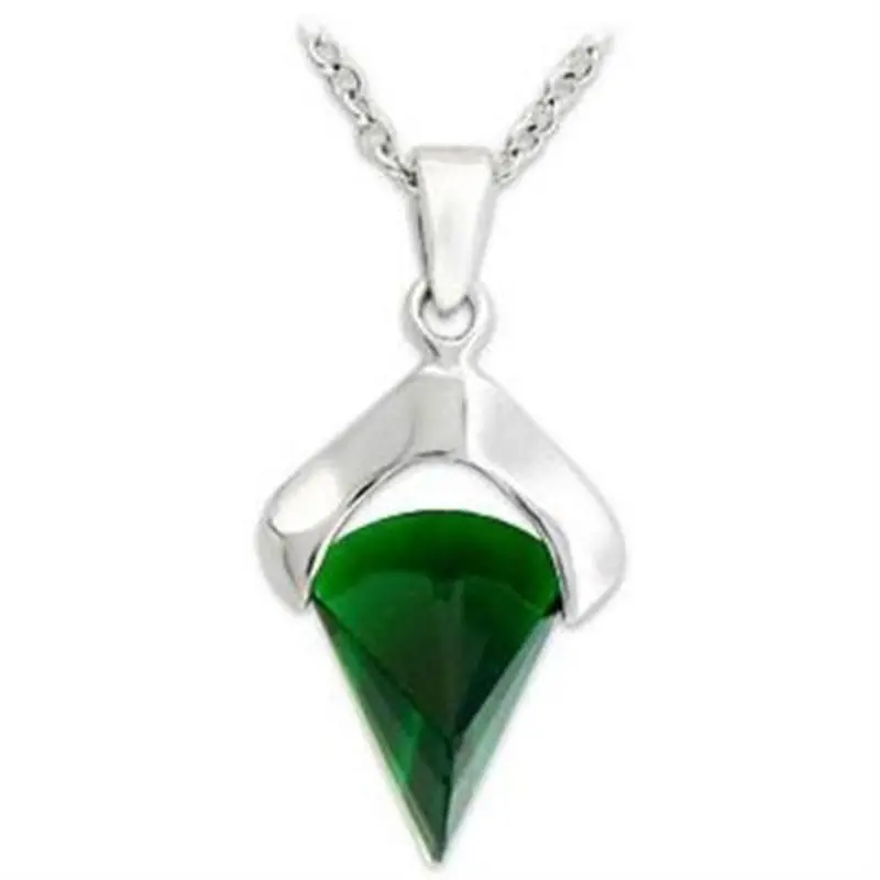 Silver 925 Sterling Silver Pendant With Synthetic Synthetic Glass In Emerald 1