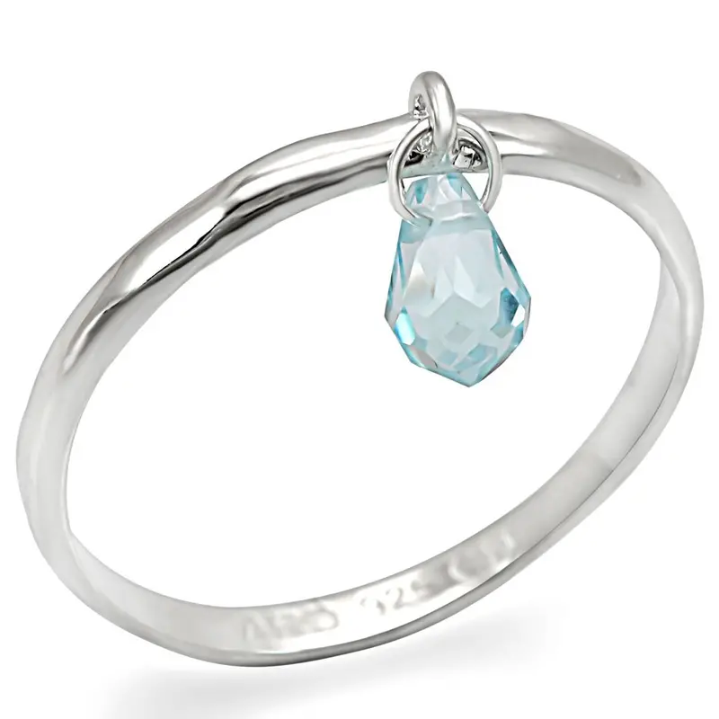 Silver 925 Sterling Silver Ring With Genuine Stone In Sea Blue 1