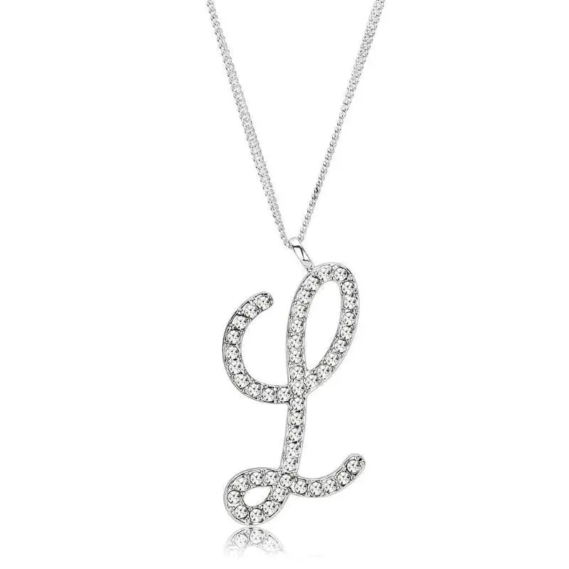 Silver Brass Chain Pendant With Top Grade Crystal In Clear 1