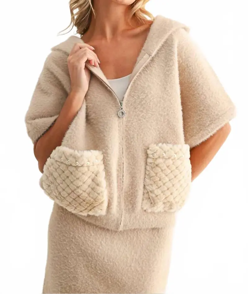Simone Knitted Plush Jacket In Mocha 1
