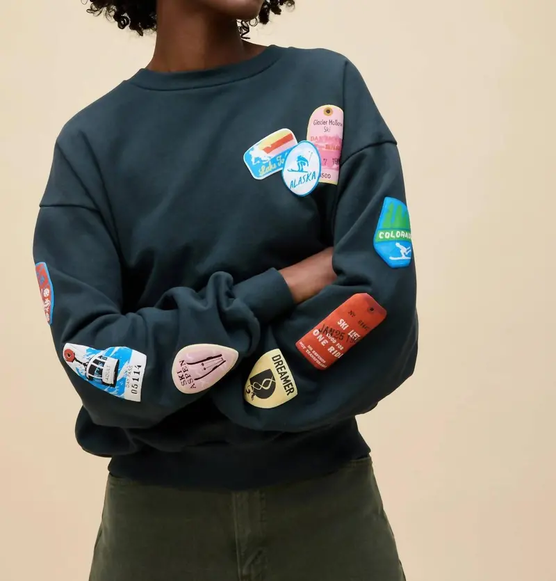 Ski Pass & Patch Oversized Sweatshirt In Green 1