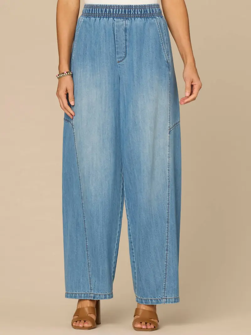 Skyrise Relaxed Straight Leg Glider Jeans In Blue 1