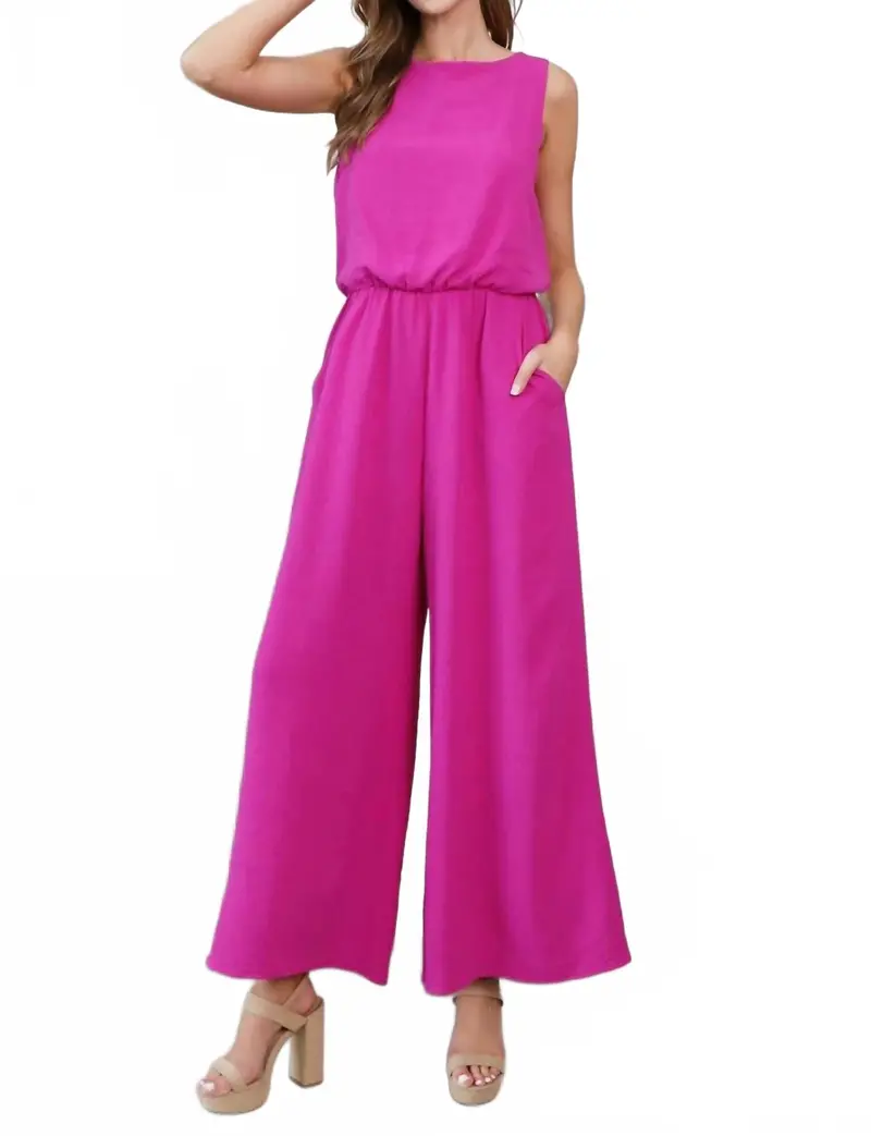 Sleeveless Bubble Hem Wide Leg Jumpsuit In Fuchsia 1