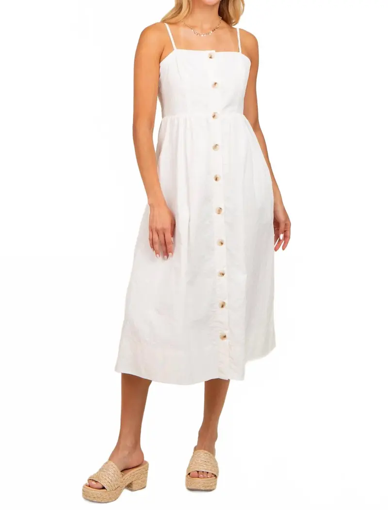 Sleeveless Button Down Midi Dress In Ivory 1