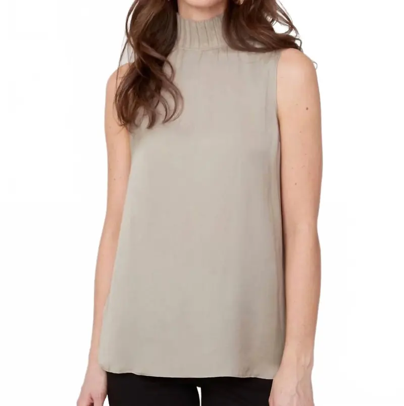 Sleeveless Mock Neck Top In Oyster 1