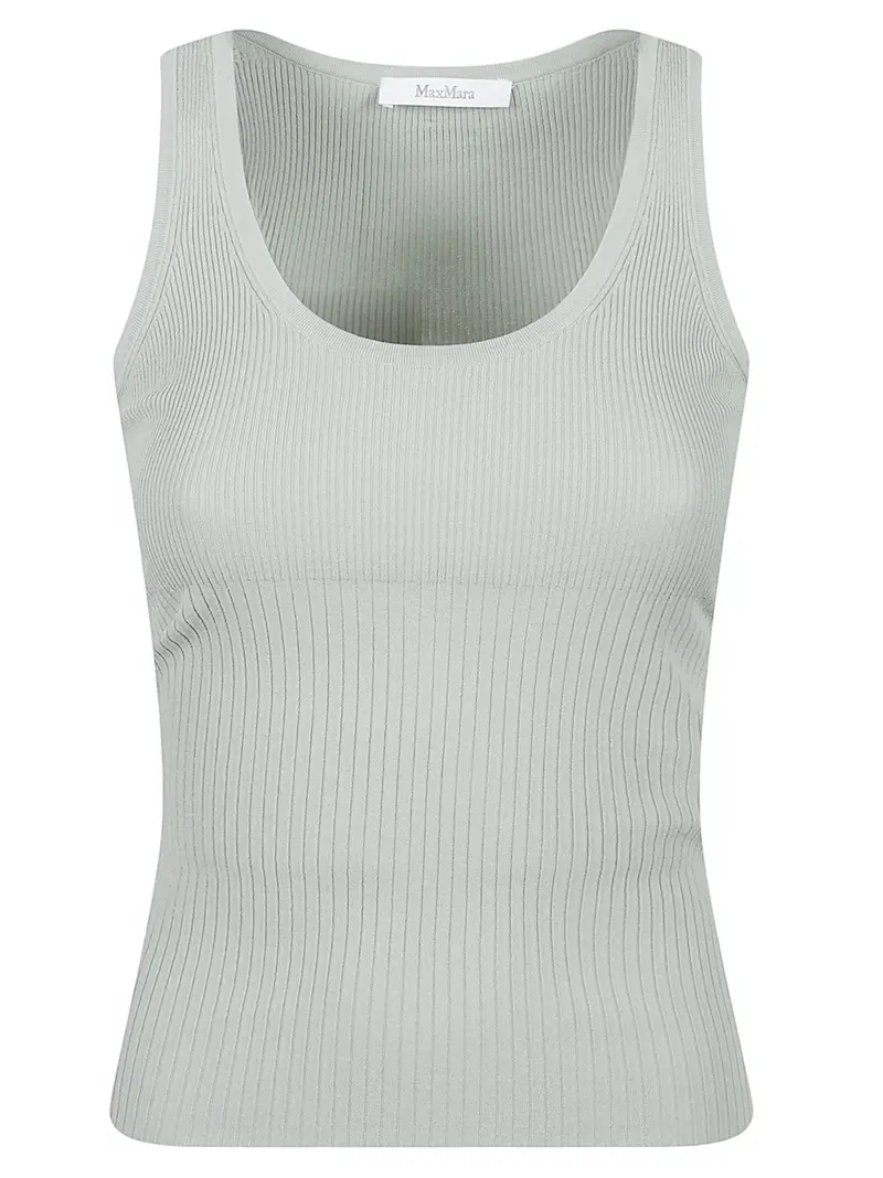 Sleeveless Ribbed Knit Top With Scoop Neckline 1