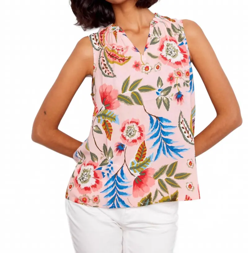 Sleeveless With Ruffle Blouse In Gardenia Print 1