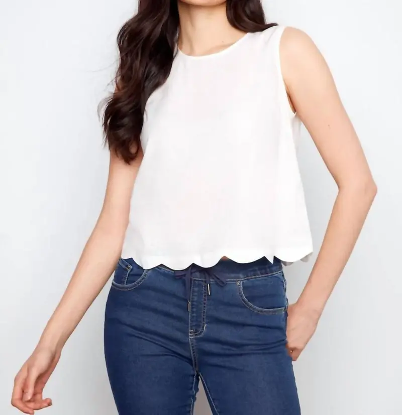 Sleeveless With Scalloped Edge Top In White 1