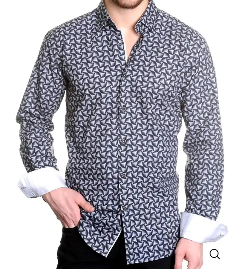 Slim Fit Business Casual Dress Shirt In Black And White 1