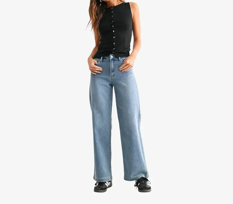 Slim Wide Leg Sweat-Denim Jean In Blue 1