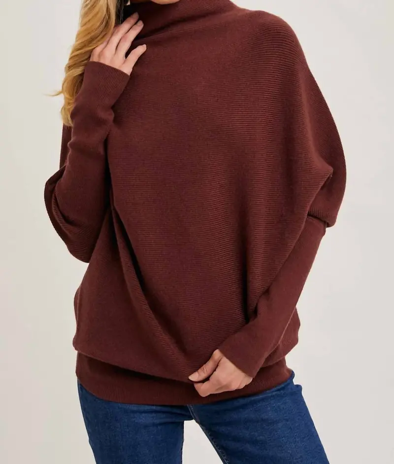 Slouch Neck Dolman Sleeved Pullover In Chocolate 1