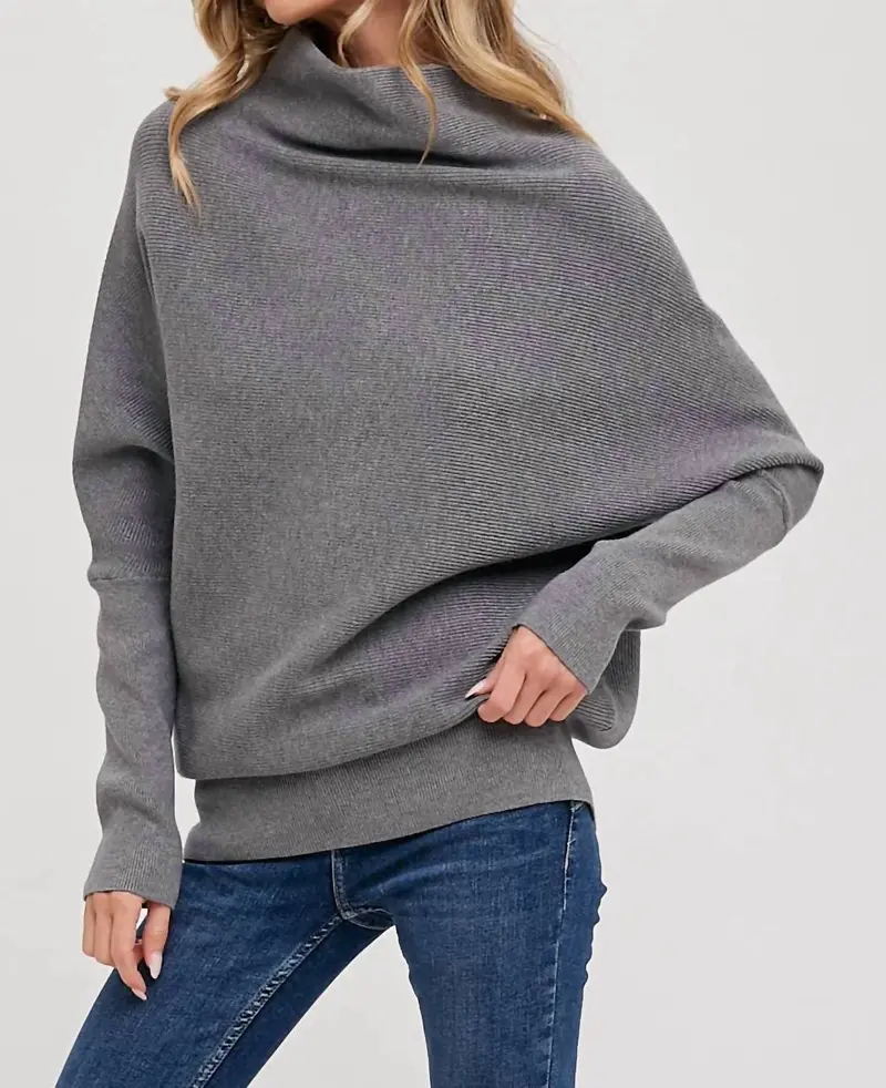 Slouch Neck Dolman Sleeved Pullover In Dark Grey 1