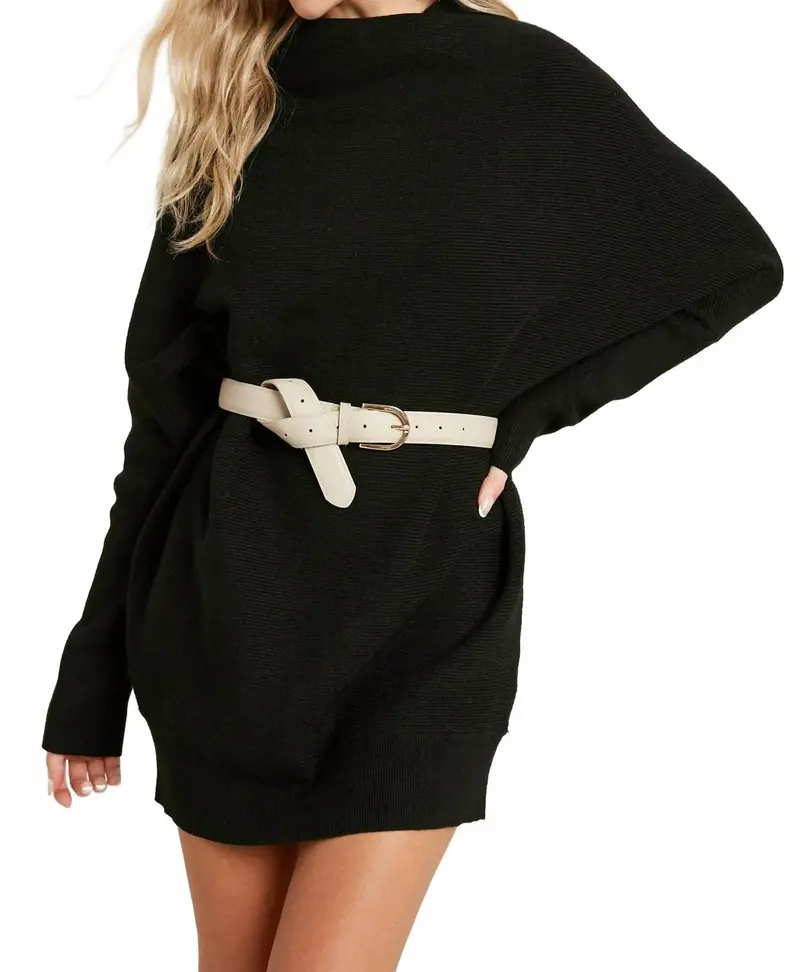 Slouch Neck Dolman Tunic Sweater In Black 1