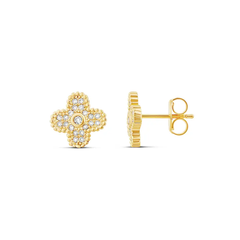 Small Clover Earrings — 14K Gold Filled, Rhodium Plated, Pave Cubic Zirconia Detailing, Lightweight, Day To Night 1