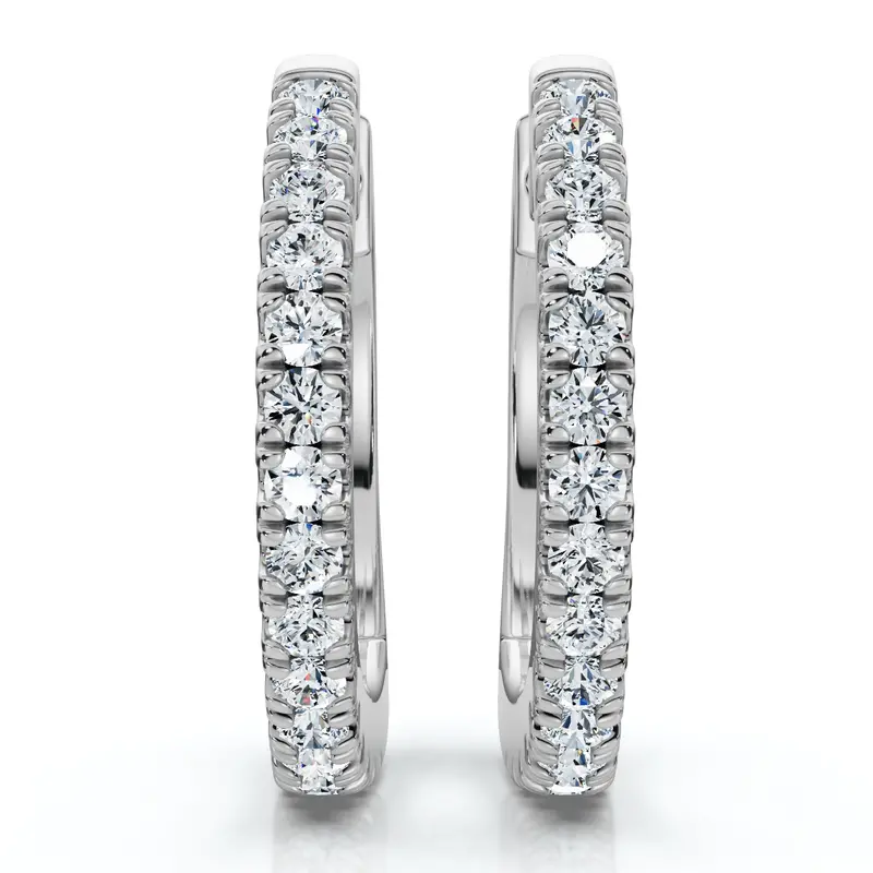 Small Diamond Hoop Earrings 14K White Or Yellow Gold Lab Grown 1/2" Tall 1