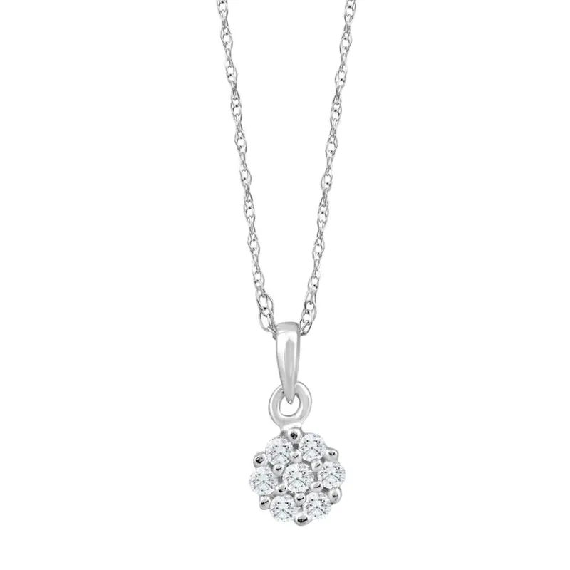 Small Pave Real Diamond Pendant 10K White Gold 18" Women's Necklace 1