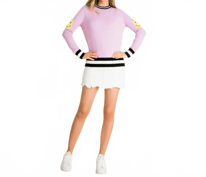 Smiley Patch Sweater In Lavender 1