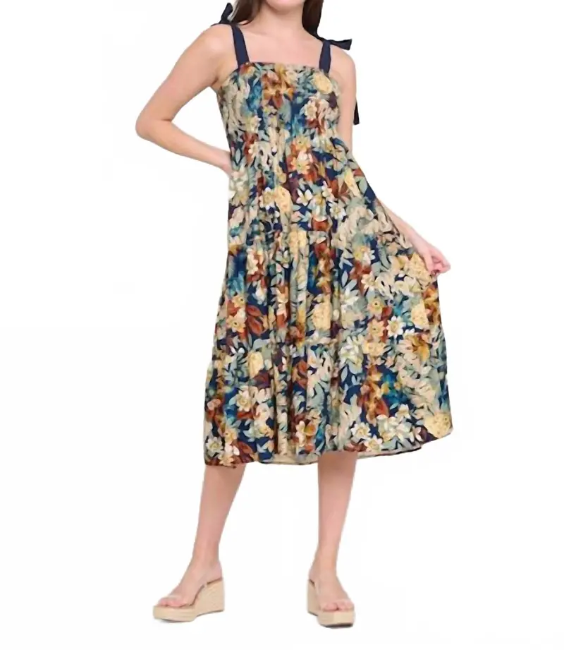 Smock Midi Dress In Paralia Nights 1