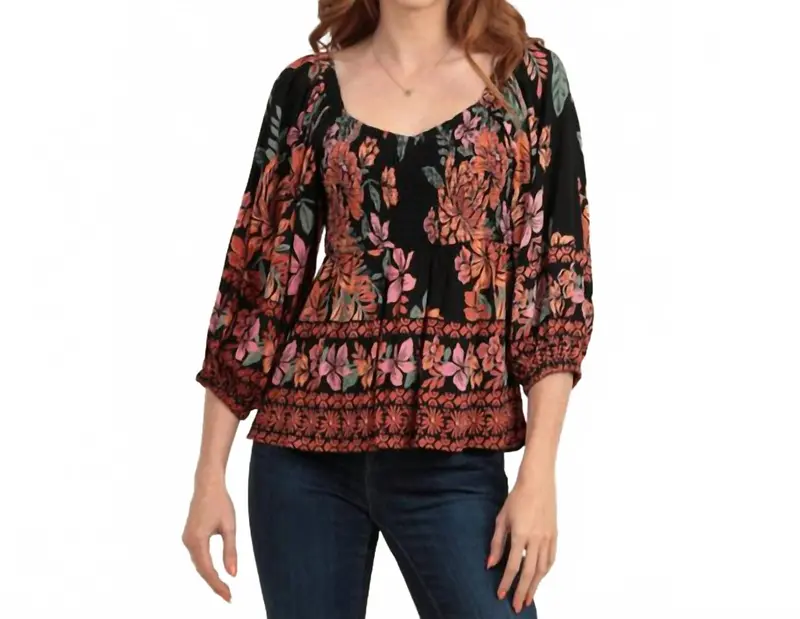 Smocked Bodice Off Shoulder Top In Black, Orange, Pink 1