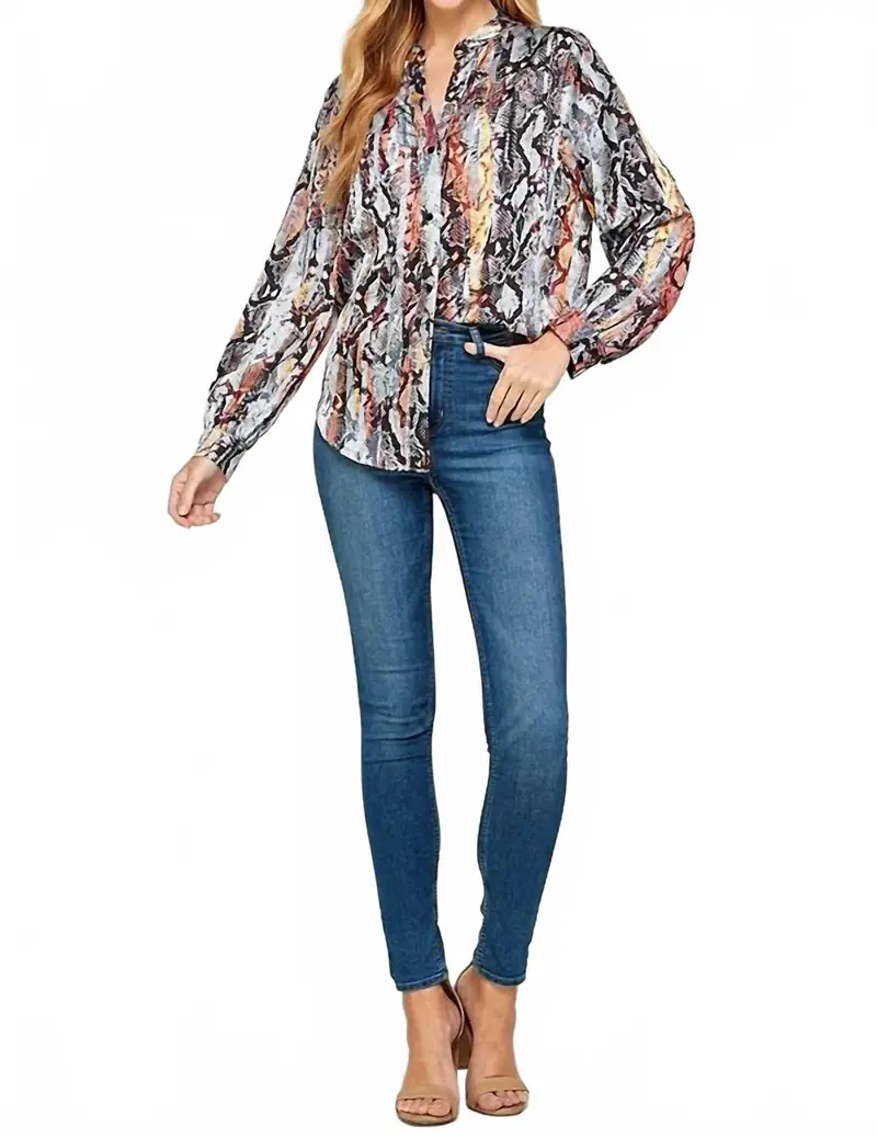 Snakeskin Print Long Sleeve Shirt In Blue Multi 1