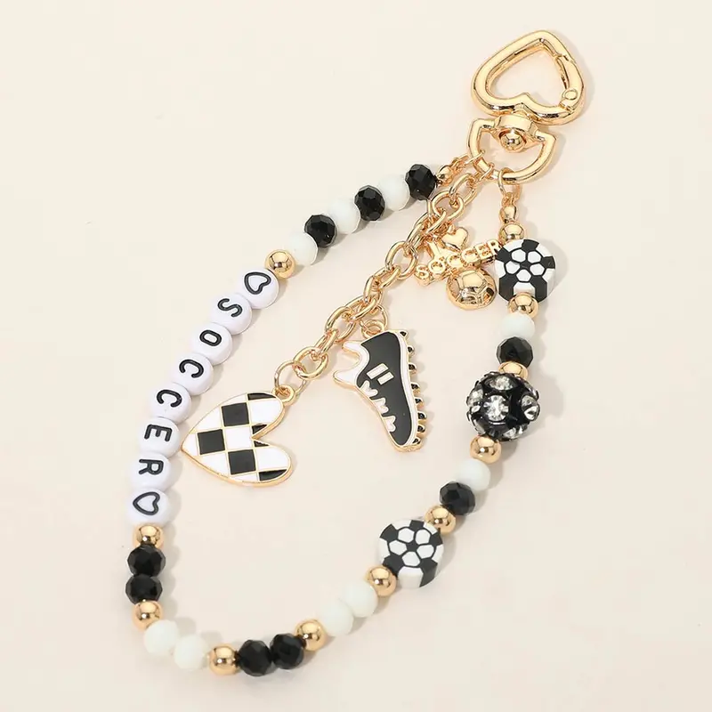 Soccer Message Beaded Wristlet Shoe Heart Charm Drop Keychain Bag Charm 1