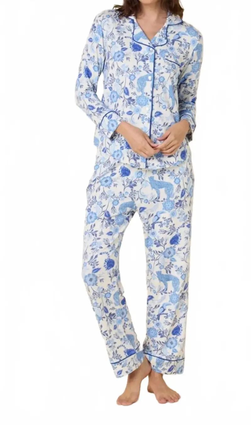 Soiree Pima Knit Pajama Set In Blue 1