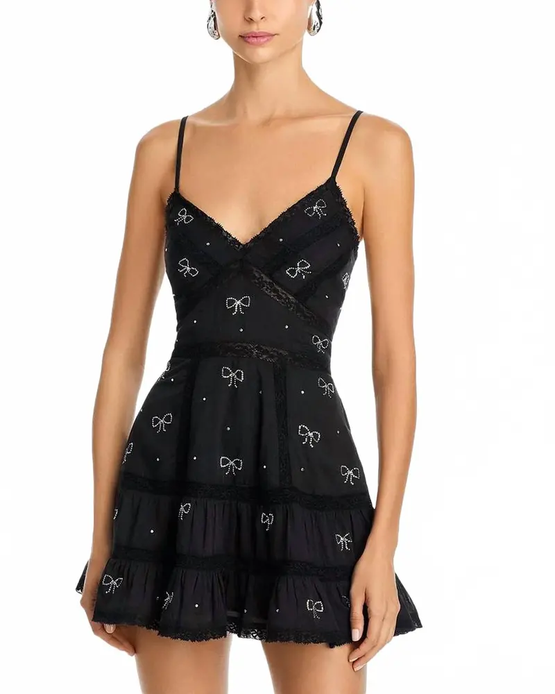 Solbina Crystal Bow Cotton Mini Dress In Black 1