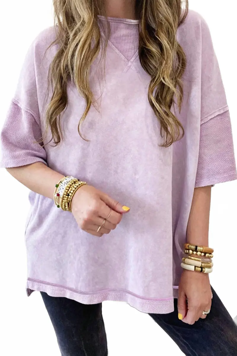 Solid Drop Sleeve Washed Tee In Purple 1