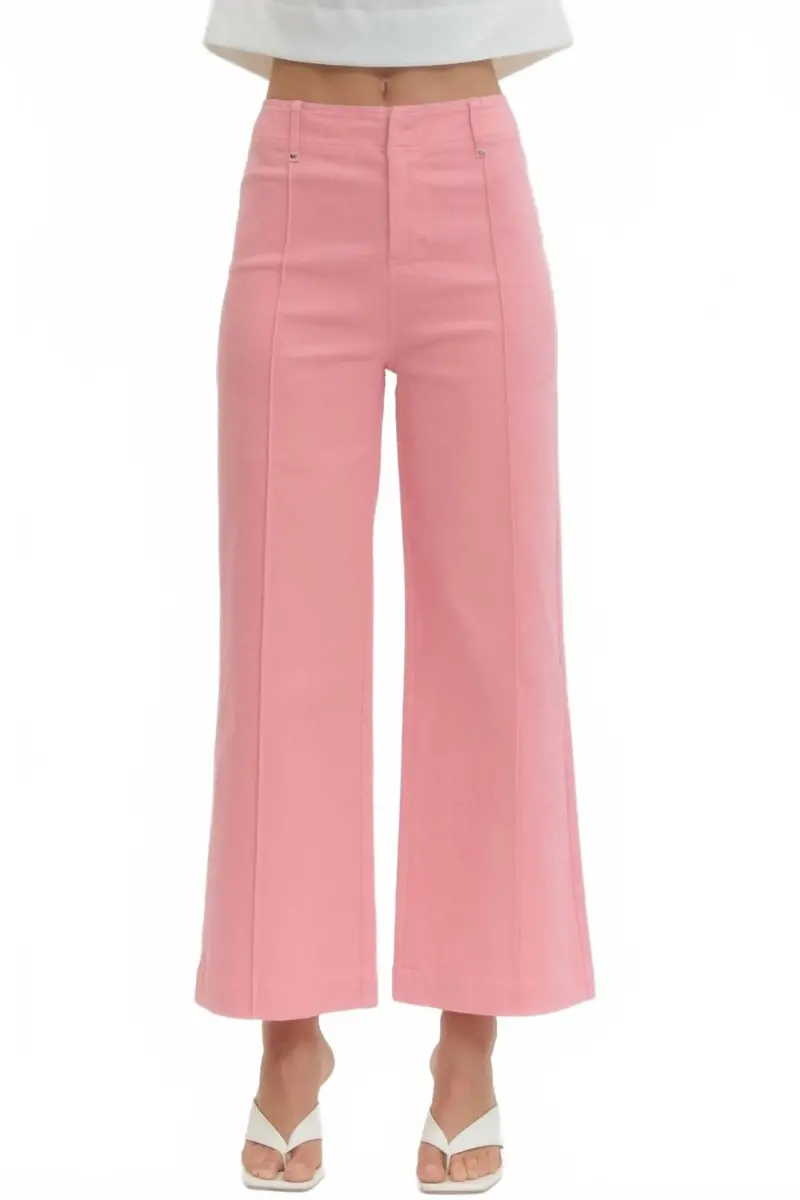 Solid High Rise Wide Leg Pants In Pink 1
